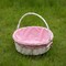 Wickerwise White Round Willow Gift Basket with Pink and White Gingham Liner and Sturdy Foldable Handles, Large QI004620.PK.L - alternate 3